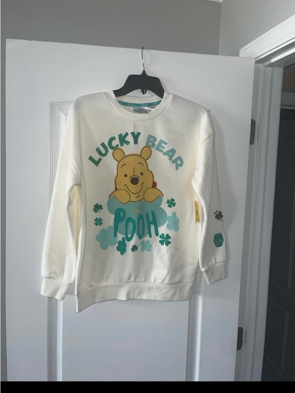 Lucky Bear Pooh Graphic Sweatshirt - Cream with Teal & Yellow! NWT!